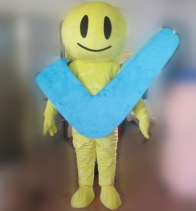 Custom made funny Correct symbol happy face mascot costume for adult soft plush yellow smiley happy face mascot costume