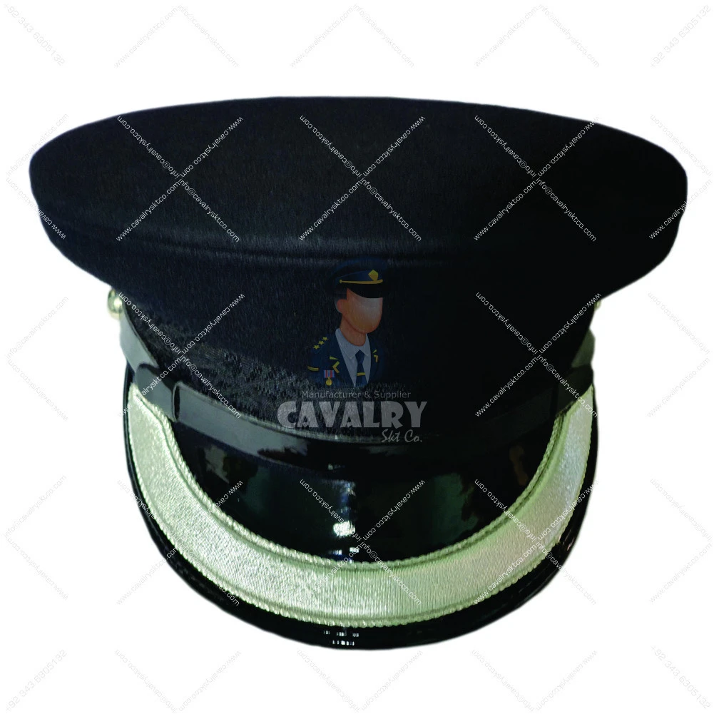 Custom Security  Black Wool Service Hat With Moon Peak ||Manufacturers of Custom Police Service Caps