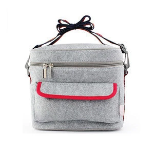 custom size  tin foil lining felt lunch bag with zipper foldable felt picnic bag
