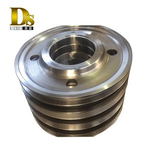 Densen customized Alloy steel Super large hot Forging rope pulley,20 ton wire rope steel pulley