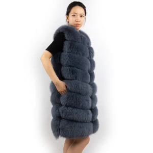 DH IATOYW new fashion winter ladies navy color sleeveless warm long real fox fur vest