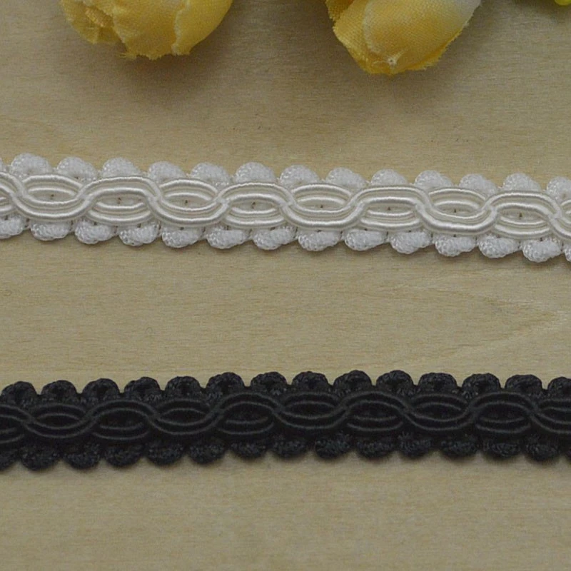 DIY Knitted Braid White Black Lace Ribbon Crocheted Sewing Decoration double 8-type 1cm Wide braided polyester lace trim