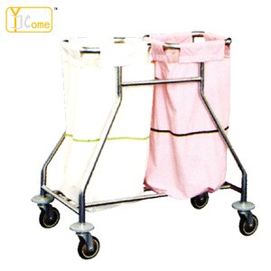 Double Hospital Laundry Trolley Cart With ABS Lids For Patient Room Cleaning