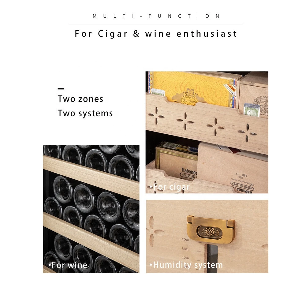 Double temperature wine cellar double door 800L wine cooler 1000 count cigar humidor 99 bottles wine refrigerator