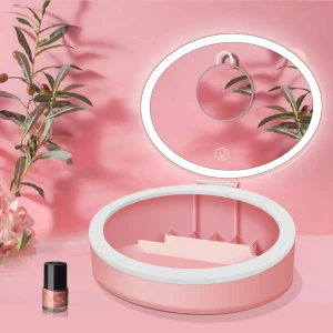 Drop Shipping Smart Touch Control USB Charging Desktop Magnifing Makeup Mirror led Light Vanity Mirror
