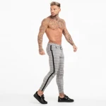 Dropship casual check trousers skinny men fashion trousers ankle fit pants chino pants men