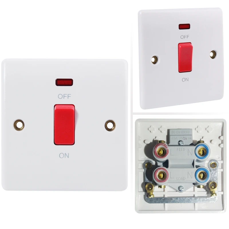 Electric 1 gang 45A air conditioner switch with red light