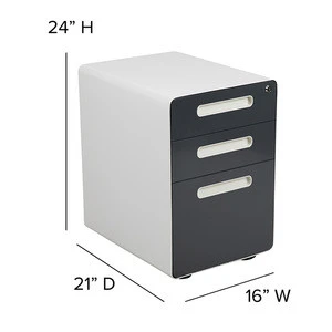 Ergonomic 3-Drawer Mobile Locking Filing Cabinet with Anti-Tilt Mechanism &amp; Letter/Legal Drawer, White with Charcoal Faceplate