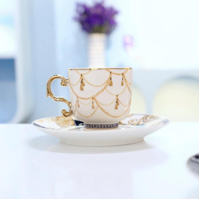 Espresso Coffee Cups Set Bone China Turkish Coffee Cup With Gold Rim Ceramic Coffee & Tea Sets Ceramic