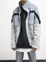 Euro trend high street fog style leisure locomotive high collar jeans jacket jacket cotton padded jacket for men