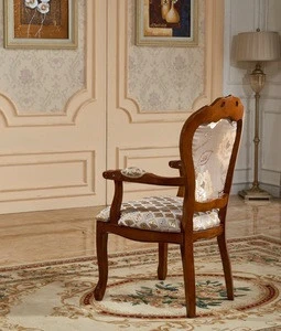 Europe style leisure hand carved solid wood dining antique wooden chairs with arms