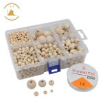 Factory Direct Wooden Bead Set Natural Wooden Round Loose Beads with 1 Roll Crystal Elastic Line for DIY Jewelry Craft Making