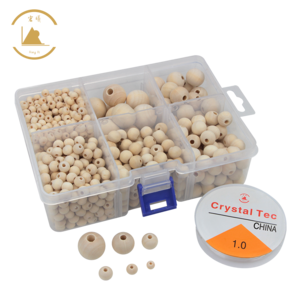 Factory Direct Wooden Bead Set Natural Wooden Round Loose Beads with 1 Roll Crystal Elastic Line for DIY Jewelry Craft Making