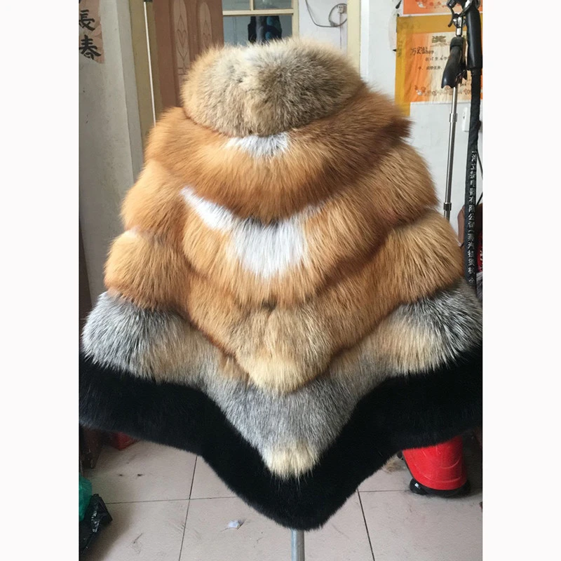 Factory elegant graceful winter custom design fur poncho women fox fur coat