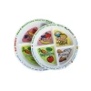 Factory oem custom fruit and vegetable printing on plastic partition plates melamine 4 sections plate for kids