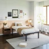 Factory Wholesale Easy to assemble noiseless with 3 inches wide wooden slats heavy duty double bed frame no spring pad needed