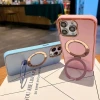 Factory Wholesale TPU+PC Hardware Lotus Leaf Stand&Button&Camera Frame UV Imitation Leather Case For iPhone 15