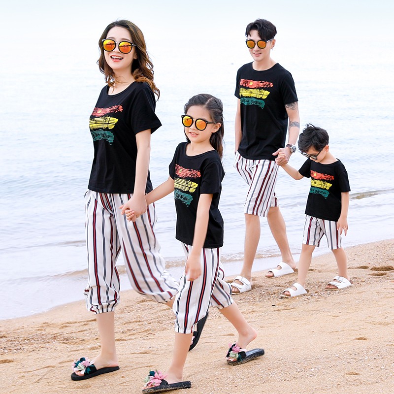 Family Matching Cotton Outfit T shirt+Shorts 2pcs Clothes Sets Casual Family Parent-Child Clothing