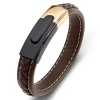 Fashion Black Gold Leather Woven Bracelet High-end Magnetic Buckle Boutique Stainless Steel Bracelet