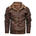 Fashion Motorcycle Jacket Uniform Mens Jacket Outdoor Autumn and Winter Leather Plus Velvet Cotton Stand - Khaki Warm Plus Size