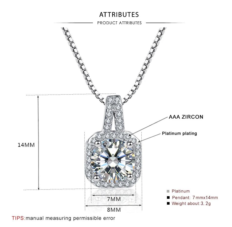 Fashion Womens Jewelry Square CZ Crystal Pendant Necklace