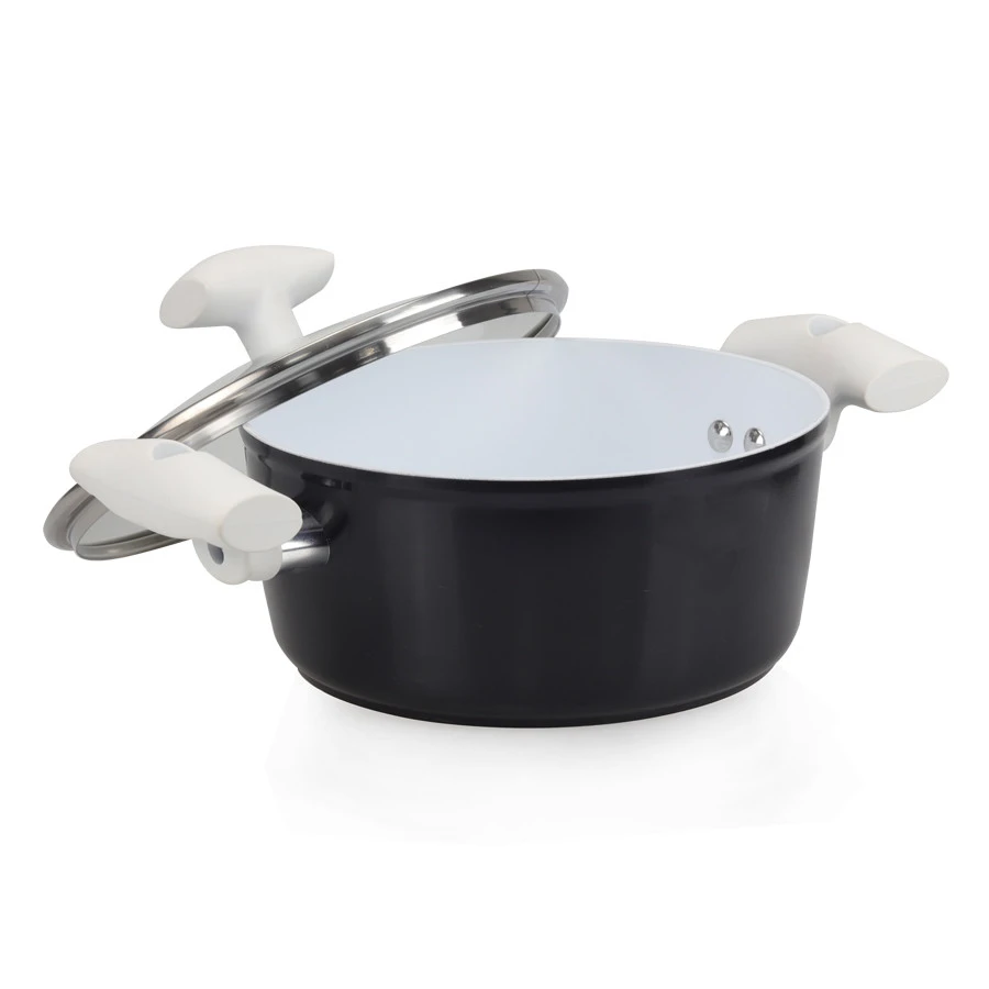 FC04  Nonstick forged round cooking pots with microwave oven safe