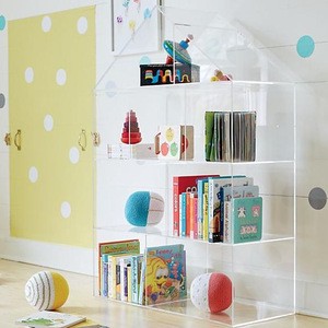 Floor stand house shaped book display perspex bookshelves acrylic bookcase