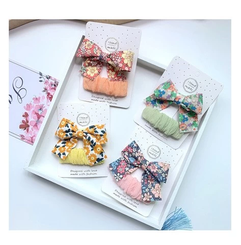 Floral Print Bow Hair Clips School Girl Cotton Fabric Bows Hairpins From China