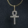 Flynee Jewelry Hip Hop Diy Icet Out Crystal Cross Bling Brass Zircon Ankh Pendant Man Woman Charm Ankh Jewelry