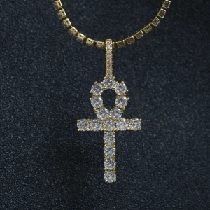 Flynee Jewelry Hip Hop Diy Icet Out Crystal Cross Bling Brass Zircon Ankh Pendant Man Woman Charm Ankh Jewelry
