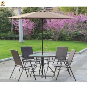 fold rattan outdoor table set with sunshade
