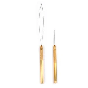 Free Sample Neitsi 2Pcs Nano Ring Pulling Needle Loop Threader Tool For Hair Extension Micro Ring Tools Golden Color