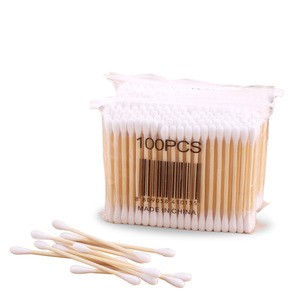 FT-003B 100pcs Disposable Double Head Tip Bamboo Wooden Stick Cotton Bud Swabs