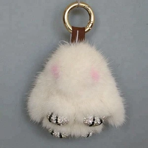 Fur products rabbit pendant mink fur car keychain animal fur keyring