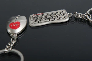Gift keyboard and mouse lovers metal  car advertising waist key chain pendant