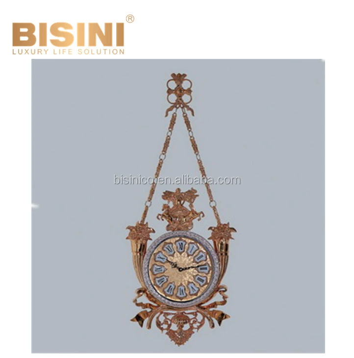 Gorgeous Gilt Brass Decorative Round Hanging Wall Clock, Sun God design Bronze Mounted Art 24K Gold Plated Copper Wall Clock