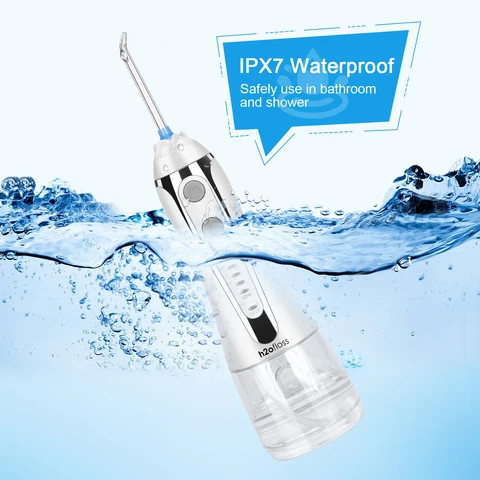 H2ofloss Portable Dental Oral Irrigator 5 Modes Water Flosser 300mL Water Jet IPX7 Waterproof Electric Power Source