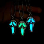 Halloween Exaggerated Luminous Skull Mask Pendant Necklaces Glow in the Dark Hip Hop necklaces customized