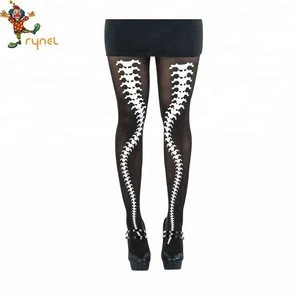 Halloween Lady Womens Print Black Thigh high Silk Stockings