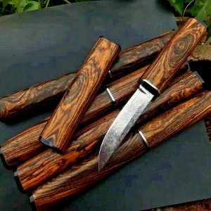 Handmade Damascus Tactical Hunting Knife, Damascus Steel Blade, Olive Wood Handle, Leather Sheath, NT-205