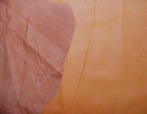 Hide Of Orange Textured Reptile Print Sheep Skin Leather IM.3293