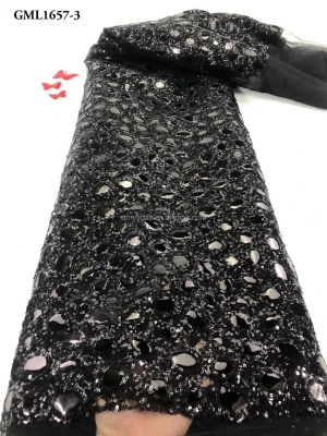 High Quality Heavy Beaded Lace Fabric Net Embroidered Silver Net Beaded Sequined Lace Fabric