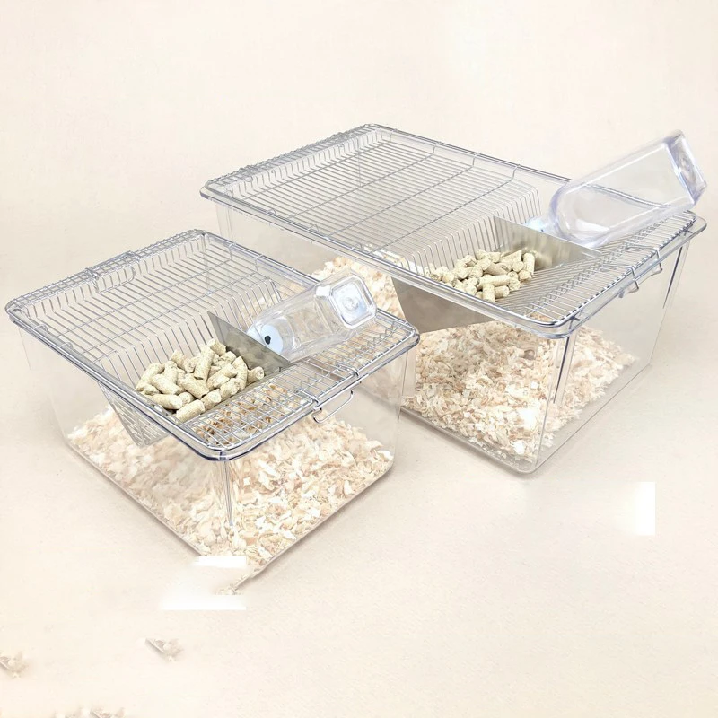 High quality plastic customized size rat mouse breeding cage laboratory with two bottle and feeder basket