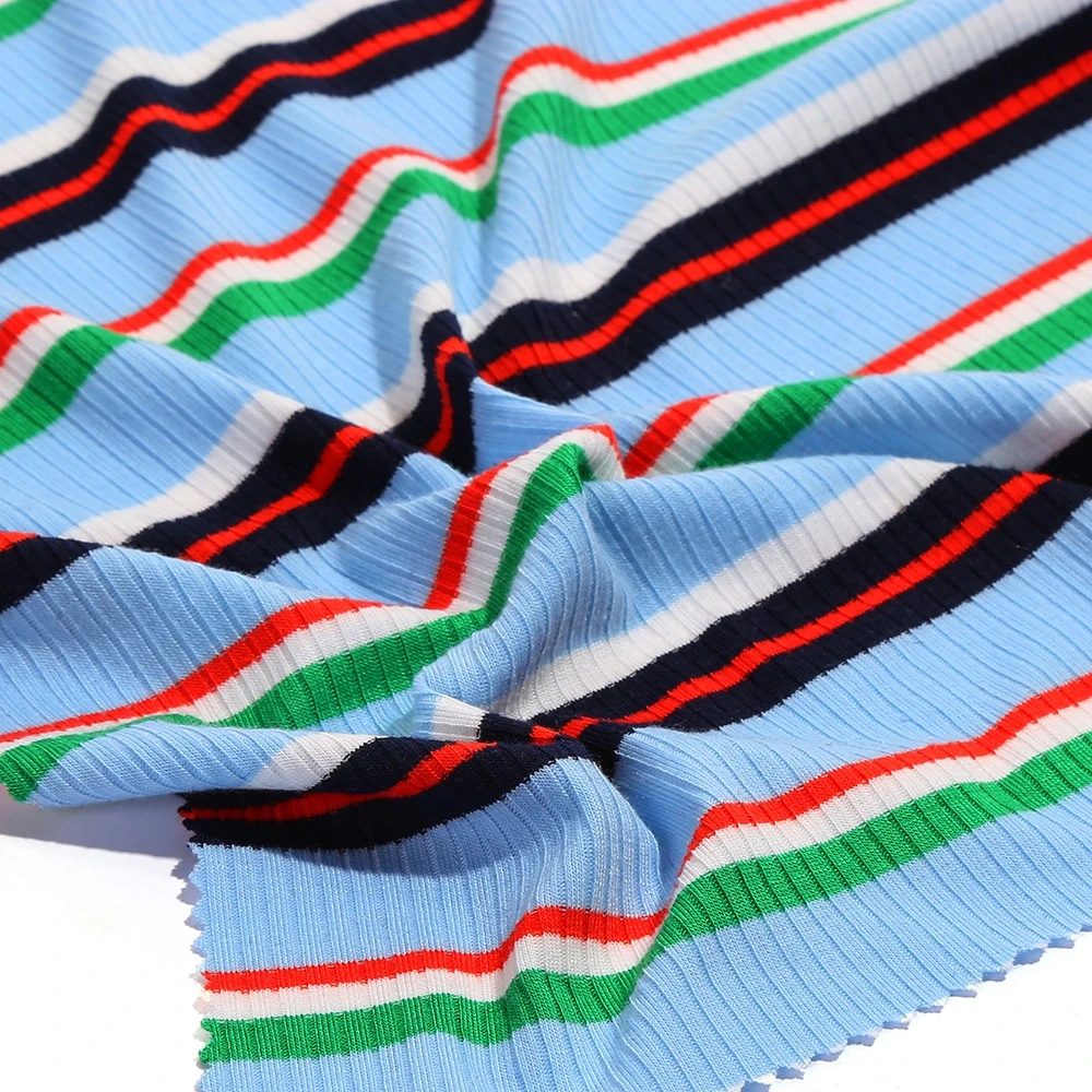 High quality rib yarn dyed stretch knit fabric custom made polyester stripe knitted fabric