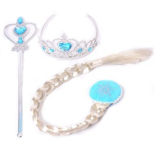 Hot Sell Frozen Elsa Anna Princess Dress Up Halloween Cosplay Costume With Princess Crown Wand