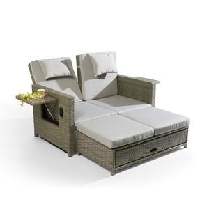 Hot Selling Dimensions Double Outdoor Plastic Rattan Beach Sun Lounger