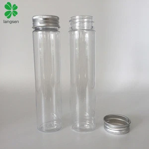 Hot selling plastic PET 110ml 3 oz test tube container bottle with flat base and aluminium lid, test tube packing container