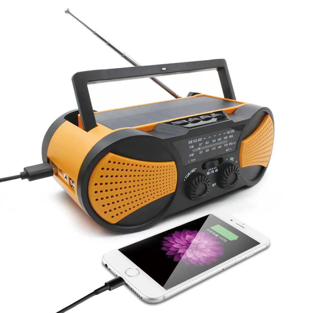 Hurricane 4000mAh Rechargeable solar powered radio  mp3 Player amfmnoaa sw solar crank radio orange