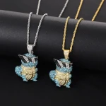 Iced Out Hip Hop Squirtle Pendant Necklace alloy Full Diamond Cartoon Squirtle Necklace Men Rapper Gift Animal Pendant Necklace