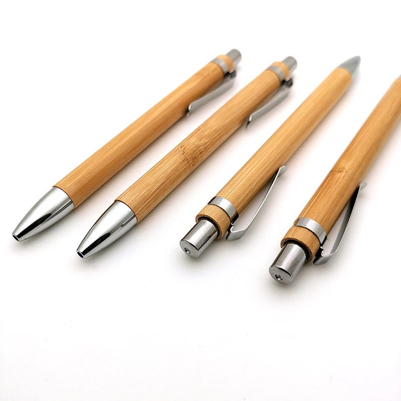 In Stock Customized Engrave Printing Logo Retractable Click Clip 100% Cheap ECO Friendly Recycle Natural Wood Bamboo Ball Pen